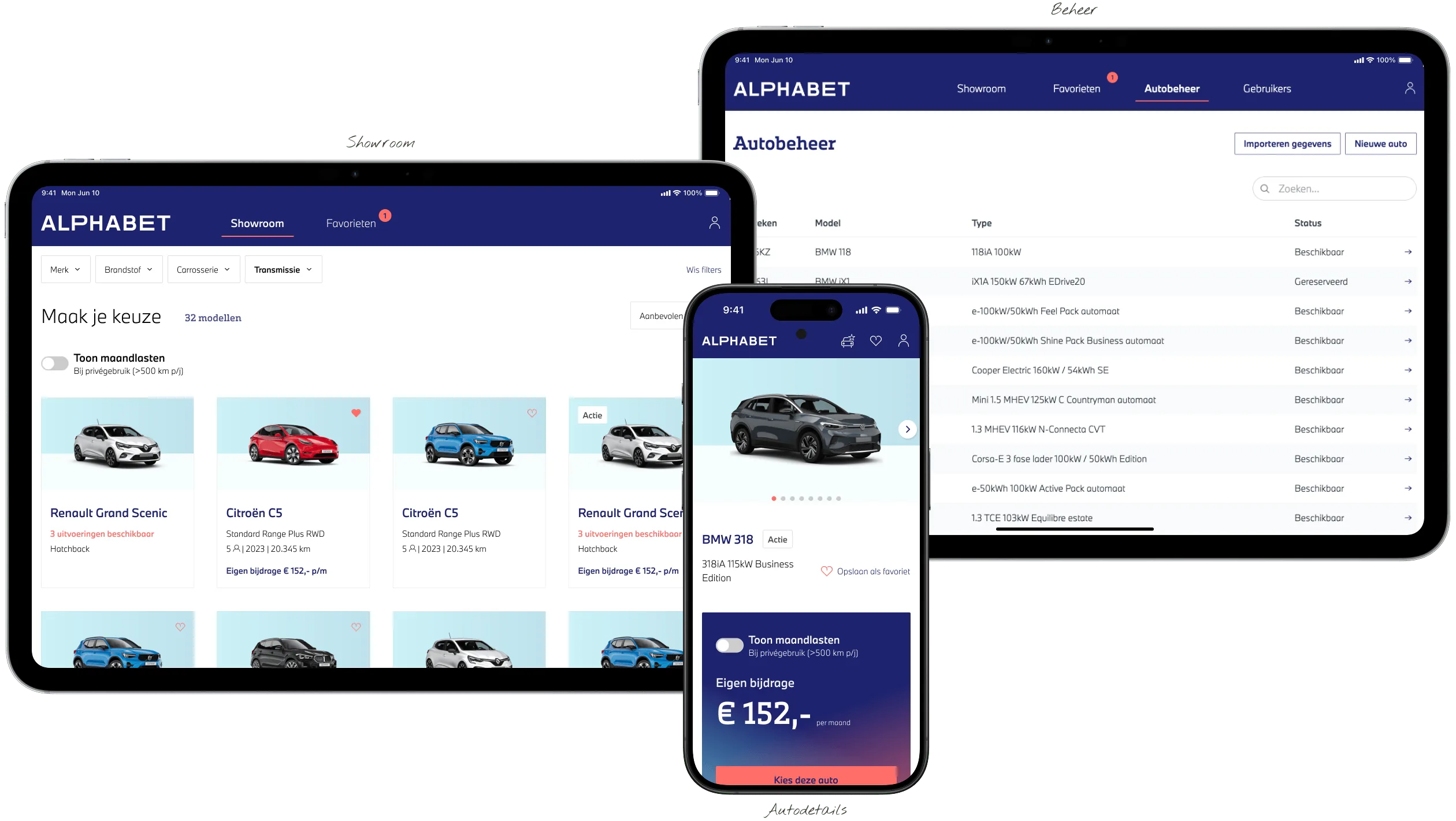 Schermen uit de Flexible Fleetwebapp
