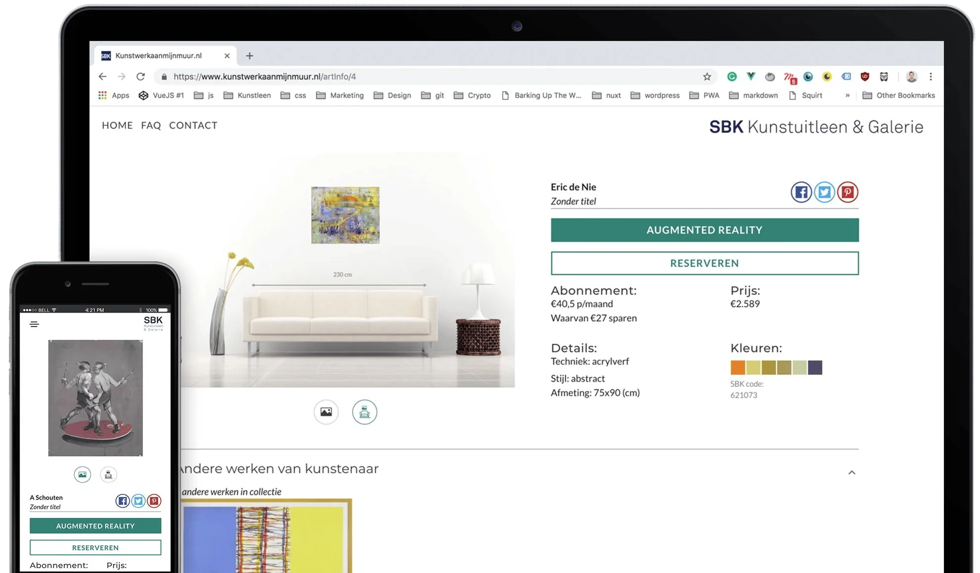 Screenshots van kunstwerkaanjemuur.nl