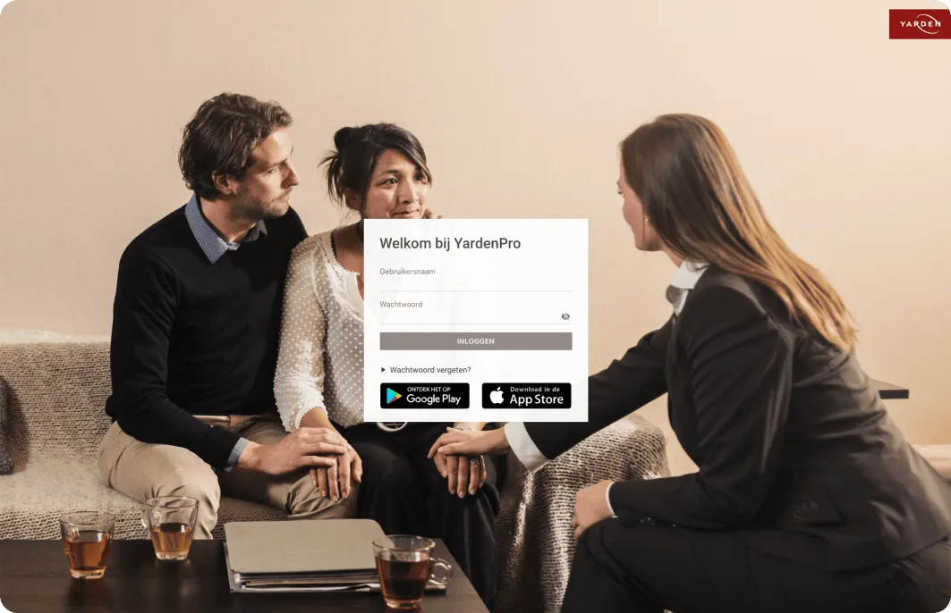 Screenshot van YardenPro login