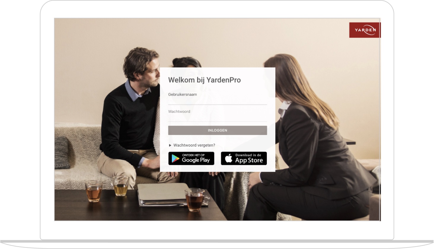 Screenshot van YardenPro login